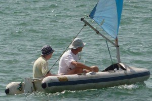 Sailing the tender - Di and Bill