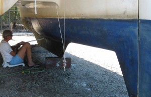 Bill cleaning the hull