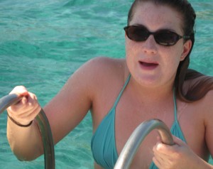 Carla on the boat steps