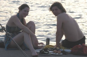 Jo and Kris preparing our meal on the quay